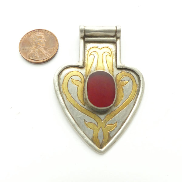 Turkoman Heart-Shape Dorsal Pendant Small with Carnelian 2.25x1.75 inches