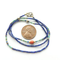 Lapis and Turquoise Micro Beads with Coral, 16-inch Strands