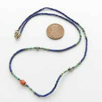 Lapis and Turquoise Micro Beads with Coral, 16-inch Strands