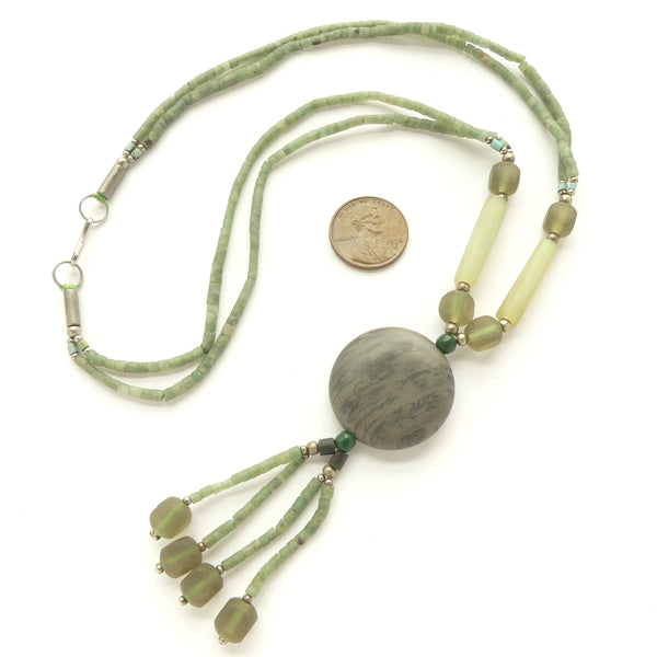 Necklace, Natural Serpentine Beads in Various Shapes and Sizes, 24 inched Long