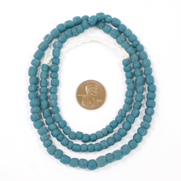 Indonesia, Dark Turquoise Matte Space Beads, Slightly Granduated 5-6mm on 23-inch Strands