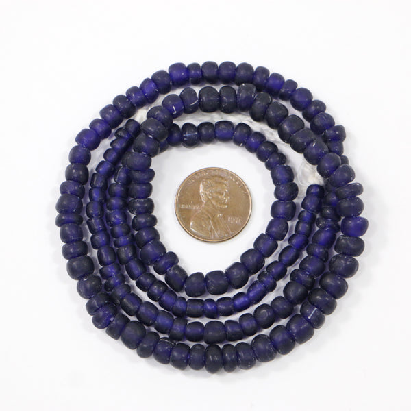 Indonesia, Very Dark Blue (Essentially Black) Matte Spacer Beads, 4-8mm Diameter on 23-inch Strands