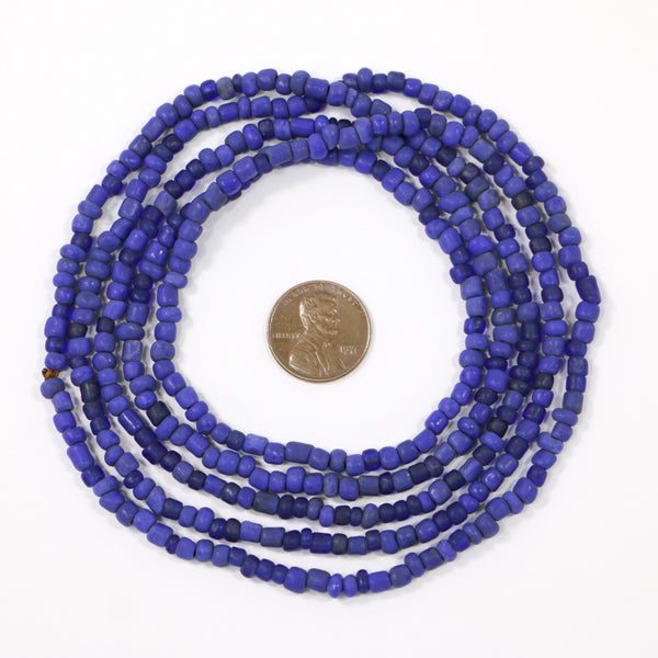 Indonesia, Blue Matte Irregular Seed Beads 3-5mm Diameter on Extra Long Strands