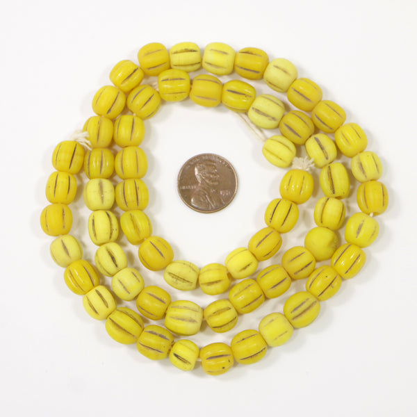 Indonesia, Melon Beads, Yellow 10x10mm on 24-inch Strands