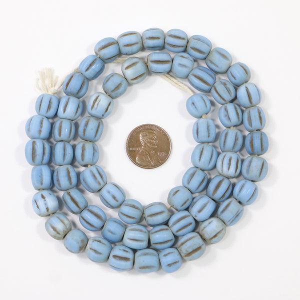 Indonesia, Melon Beads, Matte Light Blue/TQ, 10mm Diameter on 24-inch  Strands