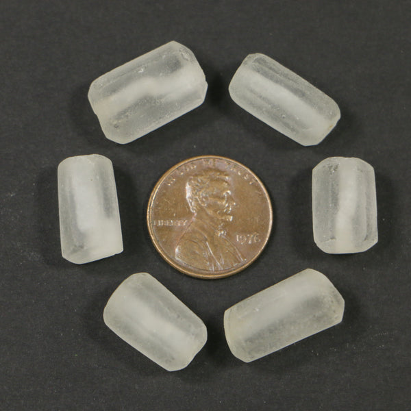 Indonesia, Recycled Glass, Clear Matte Cornerless Cylinders, 15x10mm and Up, Set of 6