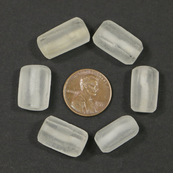 Indonesia, Recycled Glass Beads, Clear, Hexagonal Cross Section, 18x8mm, Set of 6
