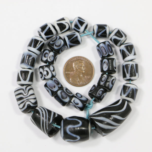 Indonesia, Designer/Collector Sampler Set of Black and White Beads, 12-inch Strand