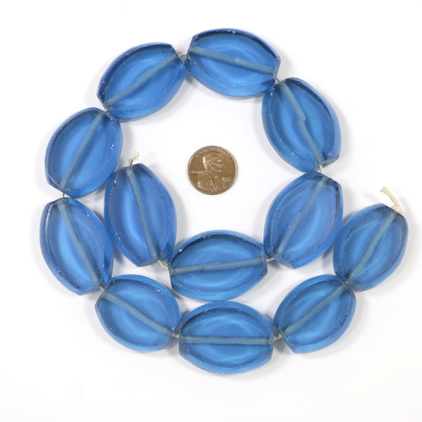 Indonesia, Vintage Recycled Glass Beads, Large Flat Ovals, Most 35x25mm, Sets of 3
