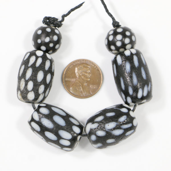 Indonesia, Black & White "Eye" Beads, Insipired by Venetian Glass, Set of 6