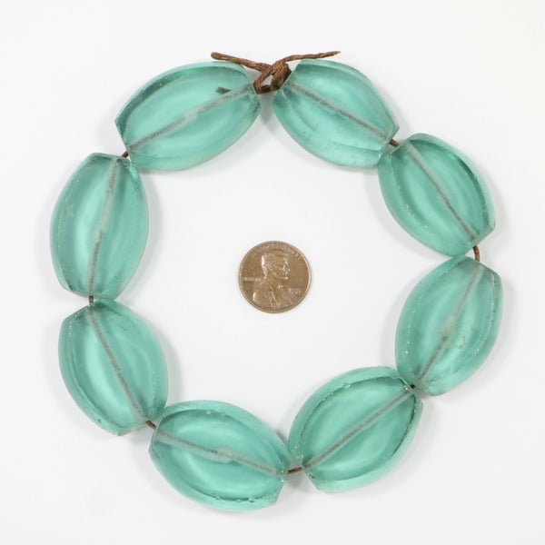 Indonesia, Recycled Glass Beads, Large Flat Ovals, 35x25mm, Sold as a Set of 8