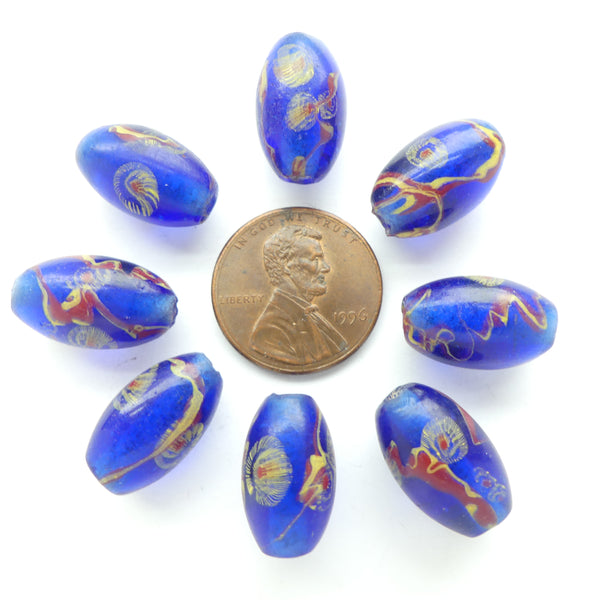 Boshan Starburst Beads, Oval Cobalt Blue, 16x10mm, Sold Individually