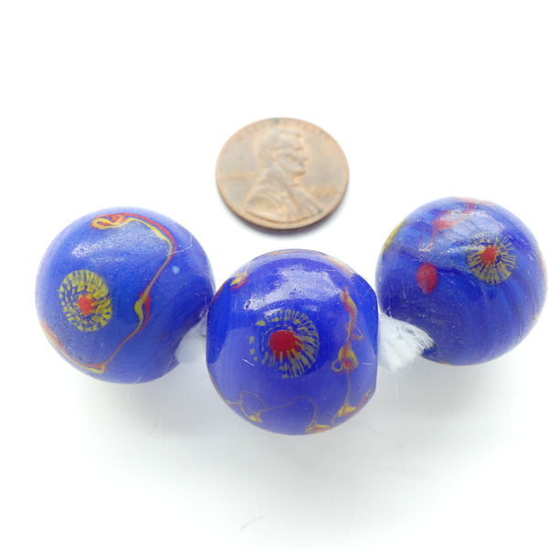 Boshan Starburst Beads, Round Opaque Blue, 20mm Diameter, Sold Individually