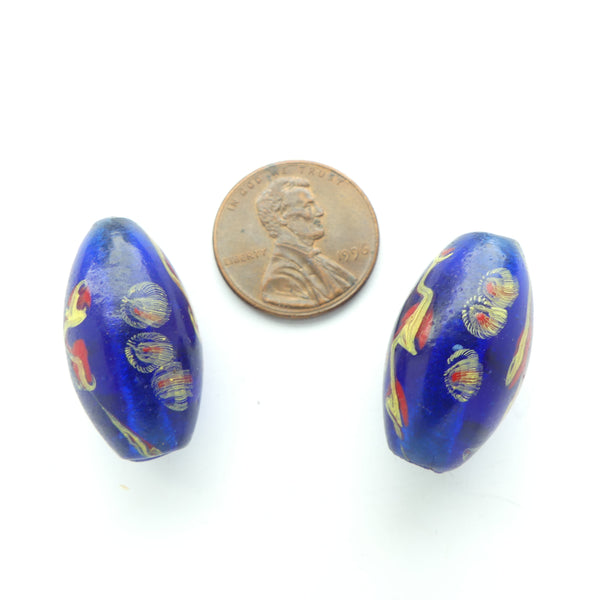 Boshan Starburst Beads, Oval Opaque Blue, 24x13mm, Sold Individually
