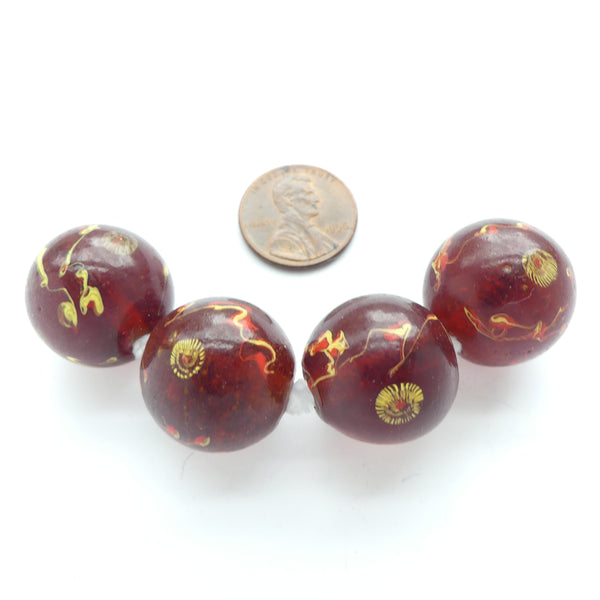 Boshan Starburst Beads, Vintage, Round, Amber, 20mm Diameter, Sold Individually
