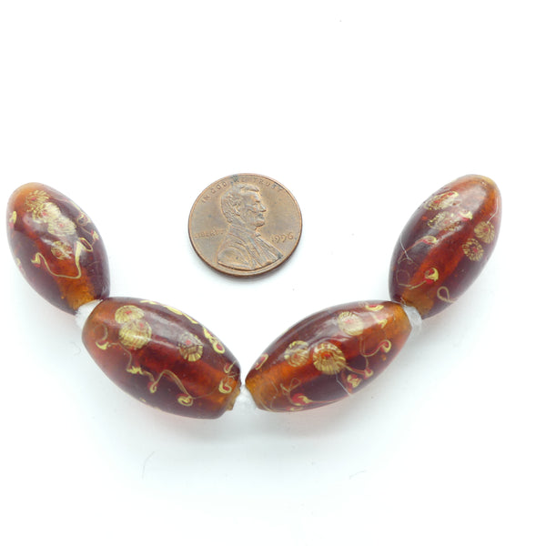 Boshan Starburst Beads, Vintage, Amber Oval 24x13mm, Sold Individually