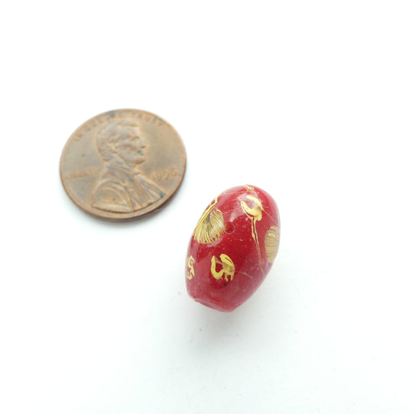 Boshan Starburst Beads, Vintage, Oval Opaque Red, 16x11mm