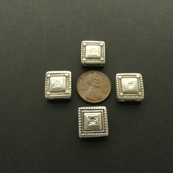 Silver, Afghan, Vintage Square Two-Hole Beads, 15mm, Sold Individually