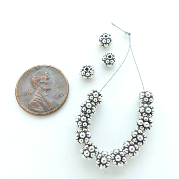 Indian Silver, Vintage Sterling Silver Granulatedm 4x5mm, Sold in Sets of 12