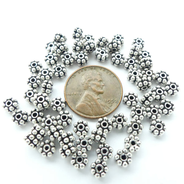 Indian Silver, Granulated Two Layer Round Space Beads, 2x4mm, Sold by the Set of 4