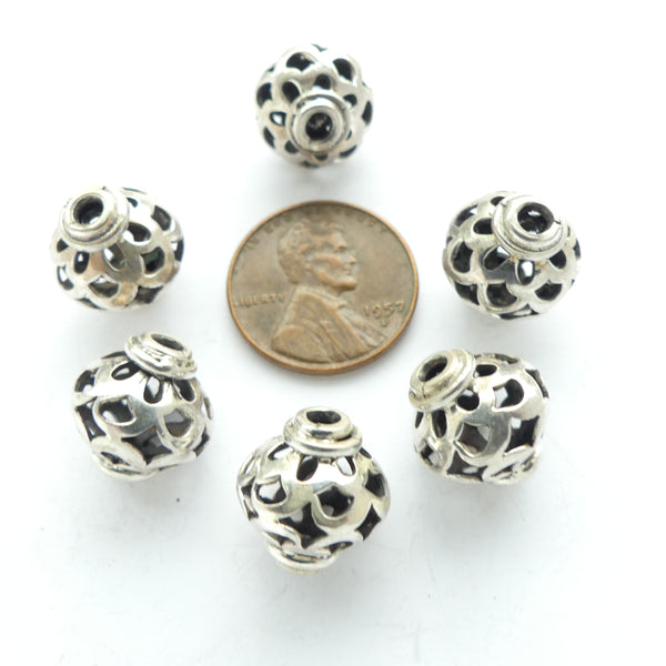 Indian Silver, Round Openwork Collared Beads, 13mm Diameter, Sold Individually