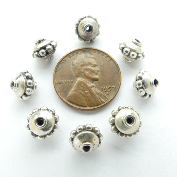 Indian Silver, Granulated Small Beads with Beaded Equator, 6x8mm, Sold Individually