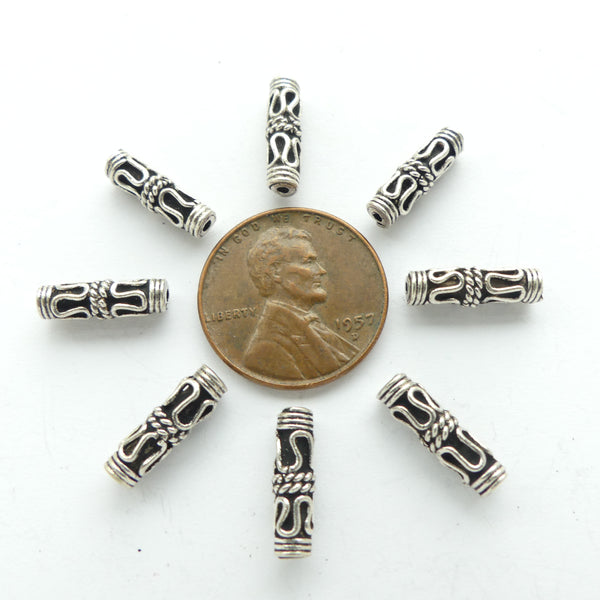 Indian Silver, Small Tubes with Wavy Line Designs, 13x4mm, Sold Individually