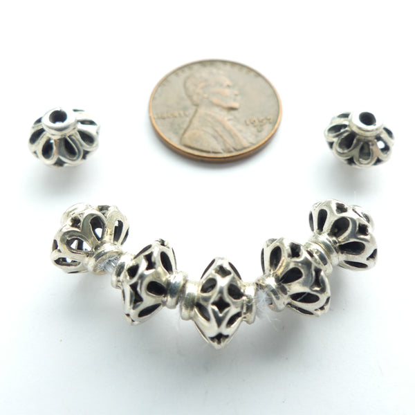 Indian Silver, Bicone Openwork Collared Beads, 8x10mm, Sold Individually