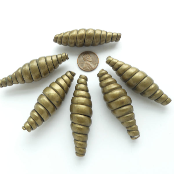 Brass, Extra Large and Powerful Spiral Beads, 55-60mm Long and 15-17mm Diameter, Sold Individually