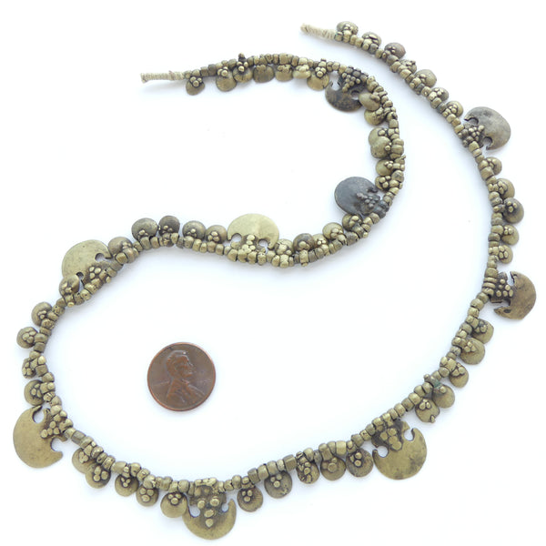 Brass, Gond Necklace Fragment with Mini Beads and 2 Sizes of Pendants, 20 inches long