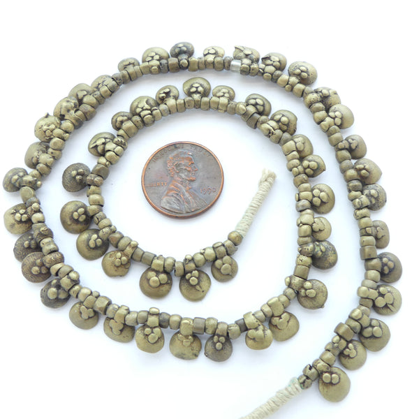 Brass, Antique Gond Beads with 55 Mini Pendants on 14.5-inch Strand