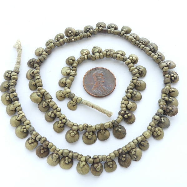 Brass, Gond Antique Brass Beads with 62 Mini Brass Pendants, 16-inch Strand