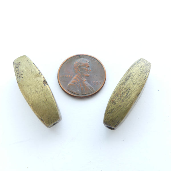 Brass, Gond, Elongated, Tapered Four-sided Beads, 9x29mm, Sold Individually