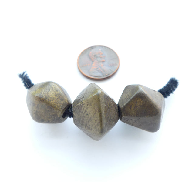 Bronze, Antique Gond Beads, Six-sided & Five-sided Bicones,  Sold by the Set of 3