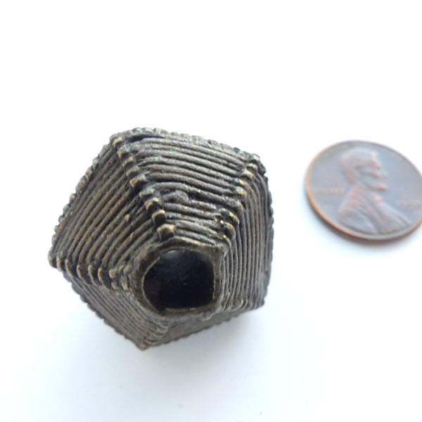 Brass, Indian Vintage Large Faceted Bicone, Lost Wax Cast, 20x20mm