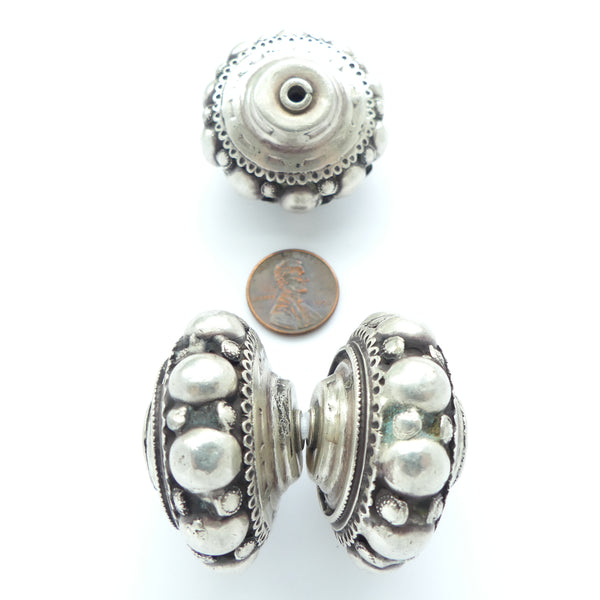 Indian Silver, Antique, Huge Wheel Shaped Beads, 39mm Diameter, 24mm Thick, Sold Individually
