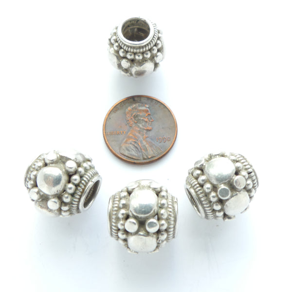 Indian Silver, Antique, Heavy, Large Hole Oblates With Dot Designs, 14x15mm Sold Individually