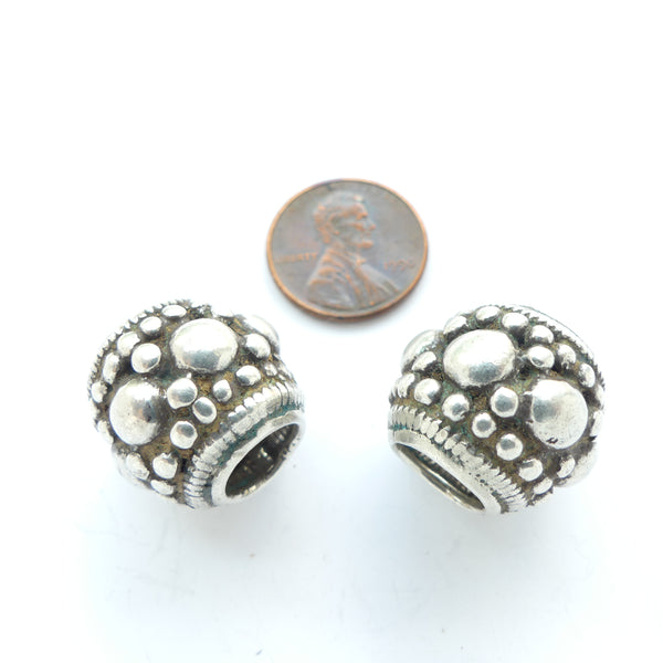 Indian Silver, Antique Large Hole Oblates 17x18mm with Dots Design, Sold Individually