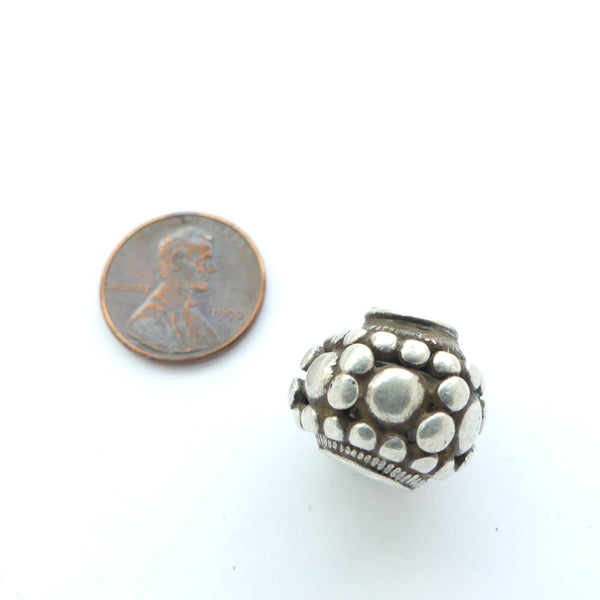 Indian Silver, Antique Large Hole Oblates with Dot Designs, 15x17mm