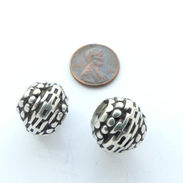 Indian Silver, Antique Large Hole "Building Block" Design Beads 13x15mm Sold Individuallu