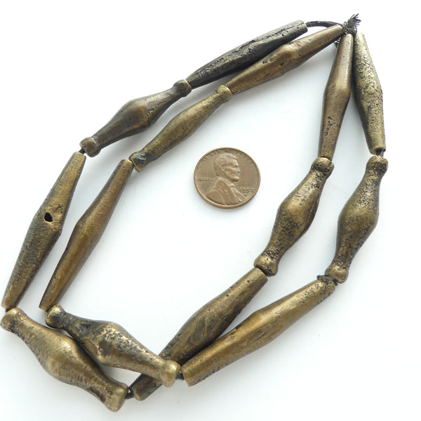 Bronze, Gond Beads Long Ovals With & Without Collars, 24-inch Strand