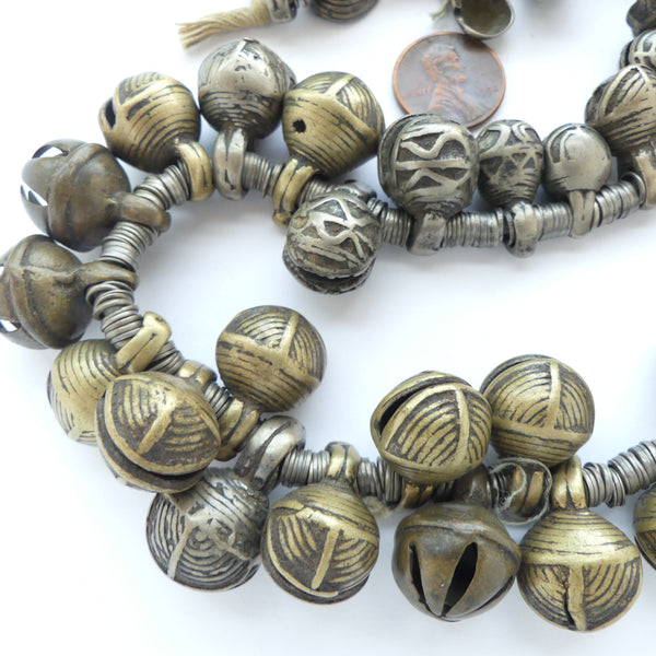Bells & Spacers, Strand of Chin Antique Bells & Spacers from Myanmar (Burma), 21 inches long