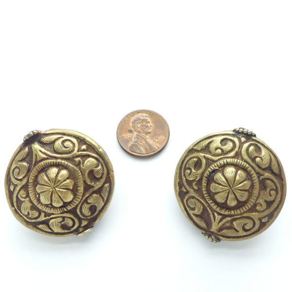 Brass, Round, Large, Hollow Repousse Beads, 34mm Diameter, Sold Individually