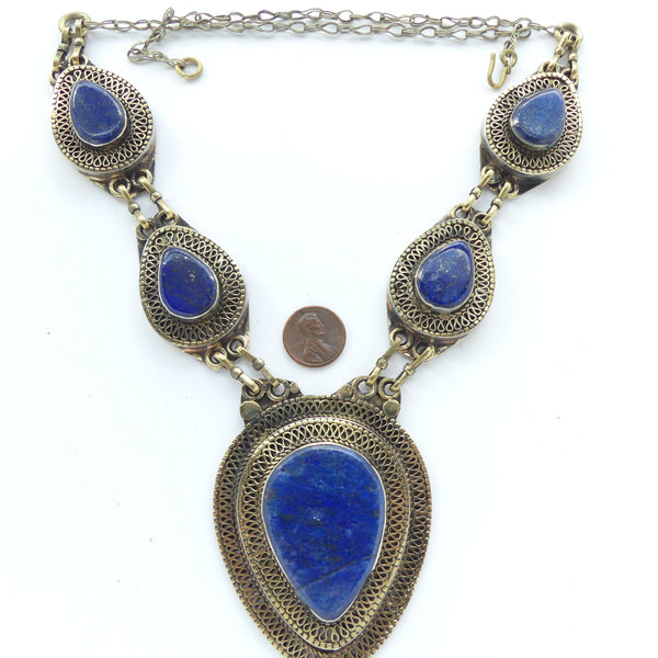 Afghan Necklace/Pendants, 5 Inverted Teardrop Shapes, Largest 2.5x3.5 inches