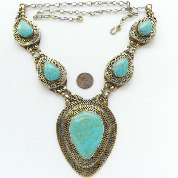 Afghan Necklace/Pendant, Set of 5 Inverted Teardrop Shapes, Larges 2.5x3.5 inches