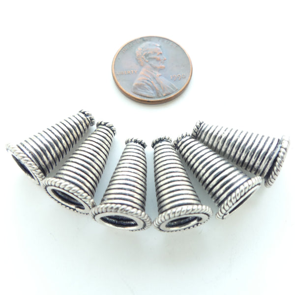 Indian Silver, Vintage Cones, 17mm Long by 5mm Wide At Base, Sold in Pairs