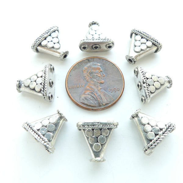 Indian Silver, Triangle 3 to 1 Reducers, 12mm Wide At Basex10mm Tall, Sold as Pairs