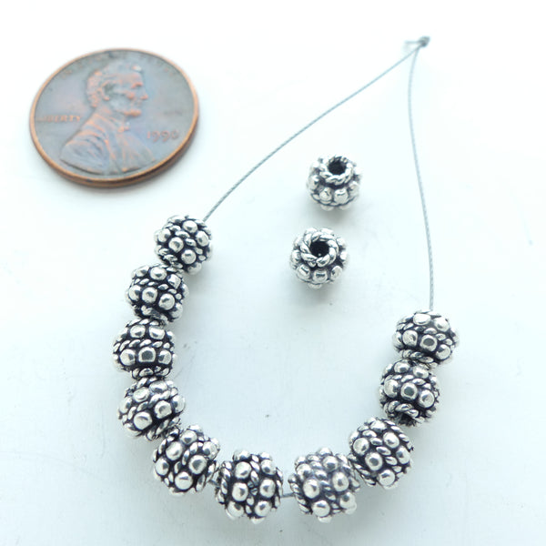 Indian Silver, Vintage Sterling Granulated Collared Short Cylinders, 5x5mm Sold in Sets of 10
