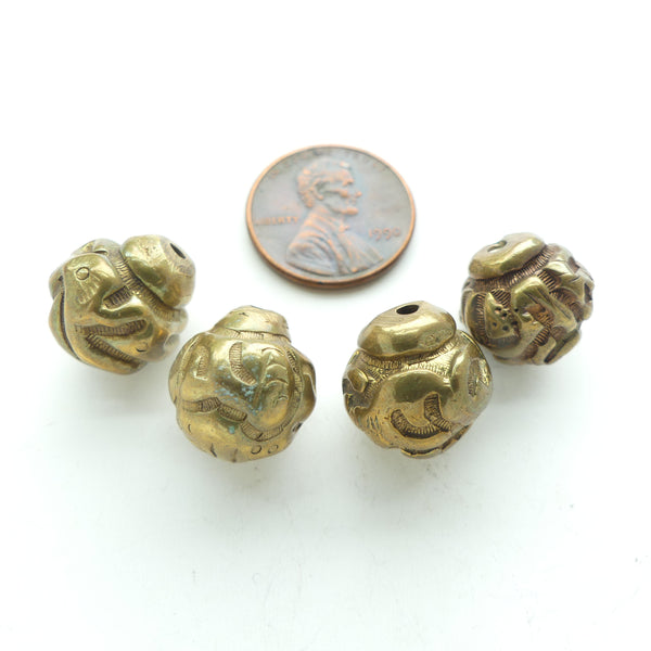 Button Beads, Antique Brass Buttons Made into Beads, 12-14mm Diameter, Sold as Set of 4