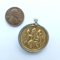 Indian Silver Pendant with Vermeil Image of Hanuman, 29mm Diameter plus Loop